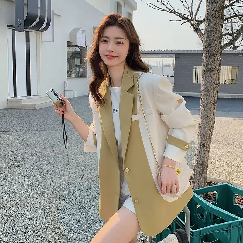 

Fashion Korean Version 2023 Spring Autumn Loose Chic Elegant Women Blazer Jacket Coat