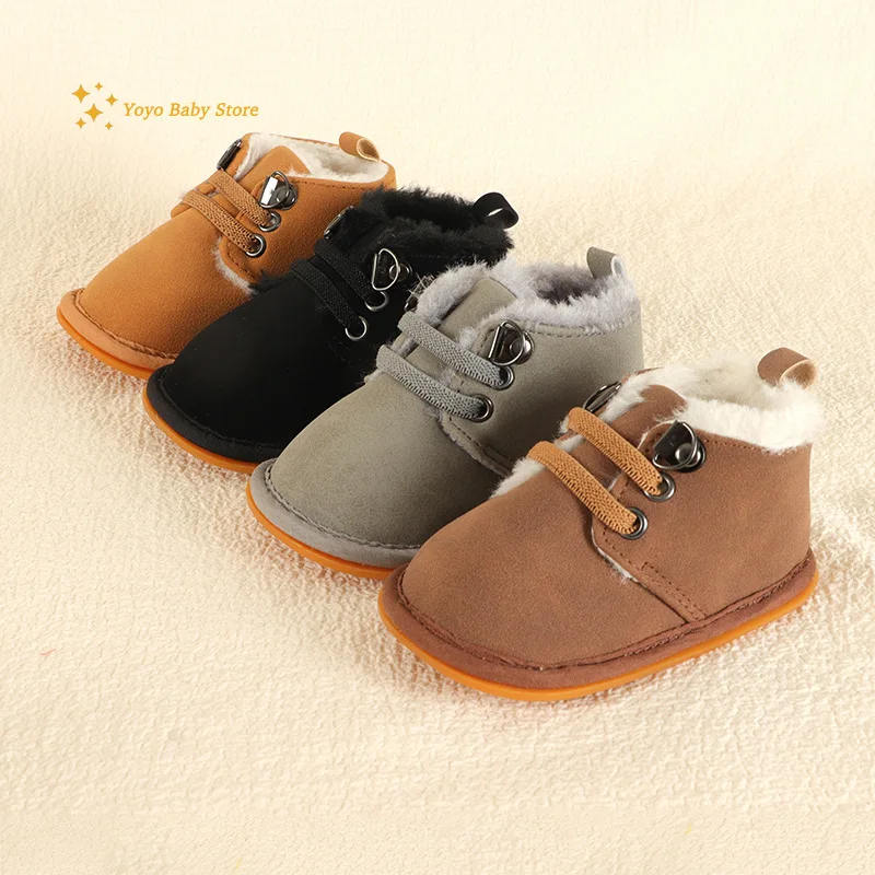 

2023 Autumn Winter Baby Shoes Boys Classical Cotton Non-slip Soft-Sole Rubber Sole Toddler Girl Boots Infant Crib First Walkers