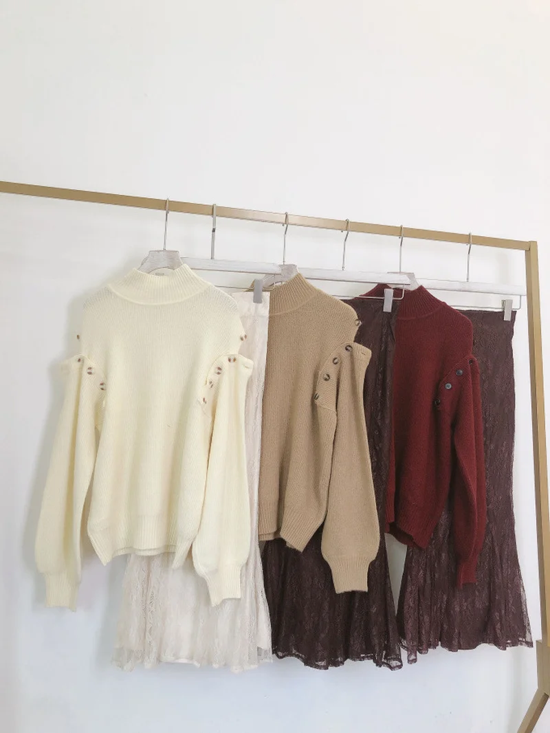 Женские джемперы на пуговицах Kuzuwata теплые трикотажные свитеры с длинным рукавом