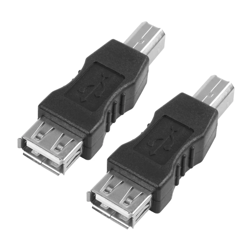 

2X USB Printer Adapter Type A Female - Type B Male Black Silver Tone