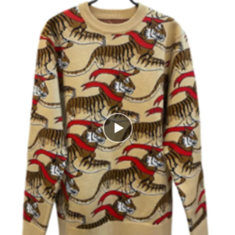 

2022 Women's Sweater Crew Neck Long Sleeve Tiger Print Top Cardigan Single Breasted Fashion Loose temperament Elegant warm noble