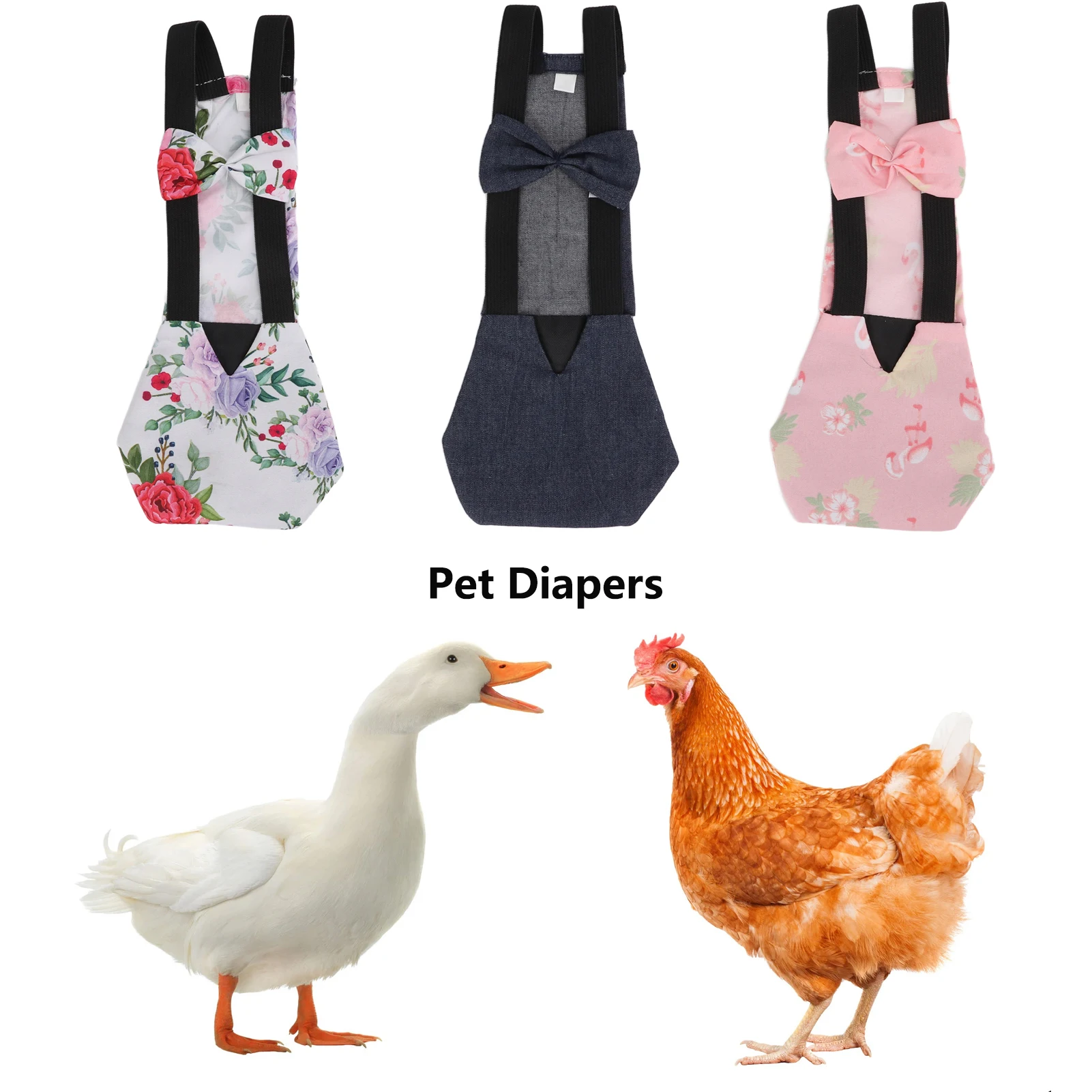 

Pet Supplies Duck Diapers Goose Flight Suits Washable Breathable Nappy With Elastic Band Bowknot Design Cute Chicken Diapers