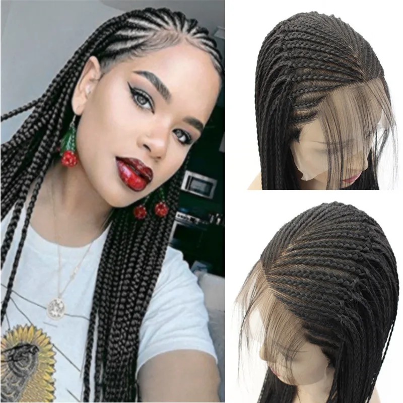 Natural Black 26inch Long13x4 Lace Front Wig Soft Preplucked Braided Wig Braid African Women With Baby Hair Glueless Daily