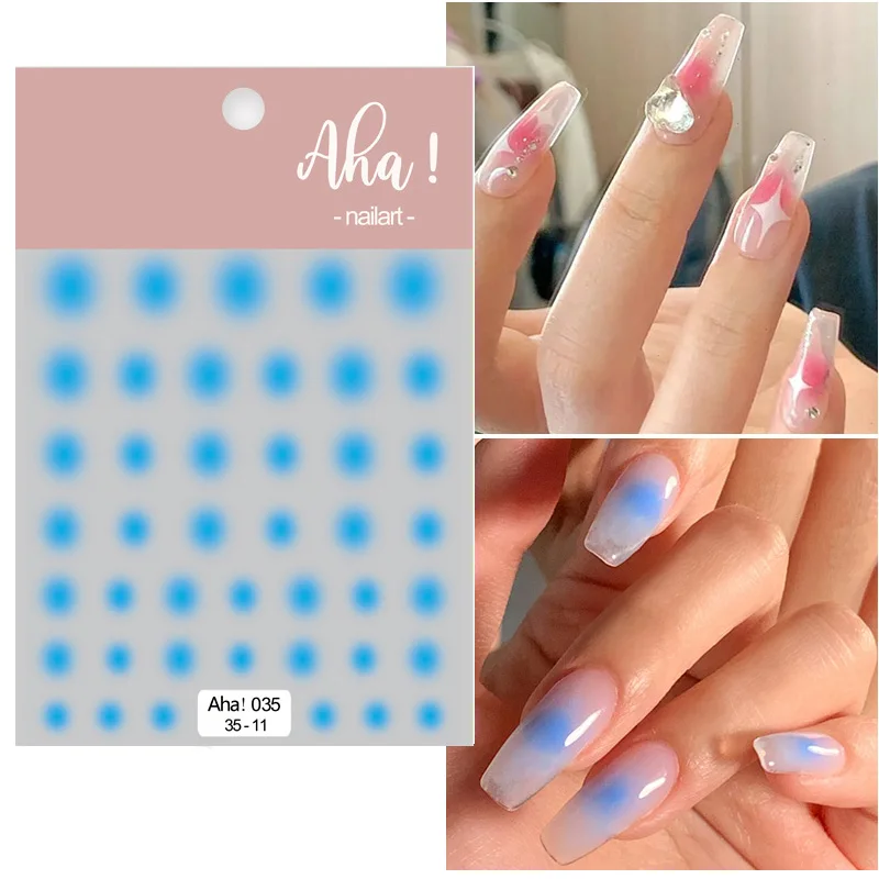 

1Sheet Blooming Gradient Nail Decals 8*10cm Nude Pink/Blue Dots Glitter Blush Nail Decal Translucent French Self-adhesive Slider