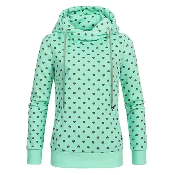 Heart Print Hoodies Woman Spring Fall Pullover Mint Green Sweatshirts Long Sleeve Cotton Pullover Hoodie 1