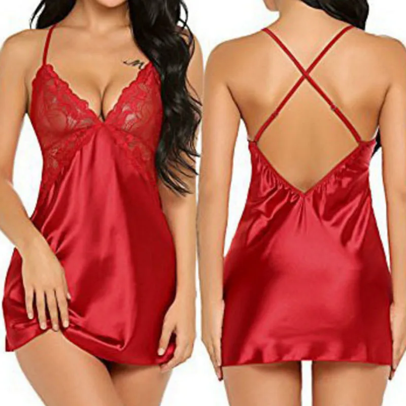 

UZS 2022 New Sexy Lingerie Women's Sexy Lingerie High-Density Imitation Silk Back Cross Strap Pajamas Hollow Out Erotic Costumes