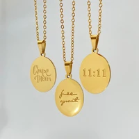 2022 stainless steel engraved inspired word oval pendant necklaces for women gold color lucky 1111 free spirit words necklace
