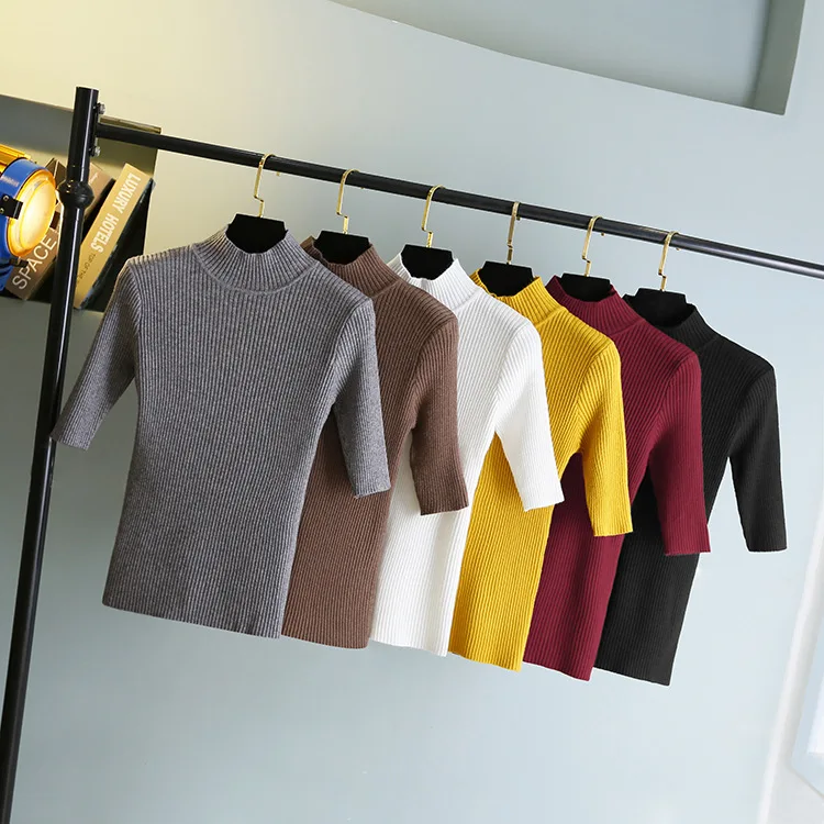 

New Arrival Korean Style High Collar Short Sleeve Sweater Women Slim Thin Turtleneck Knitwear Streetwear Ladies Knitted Tops