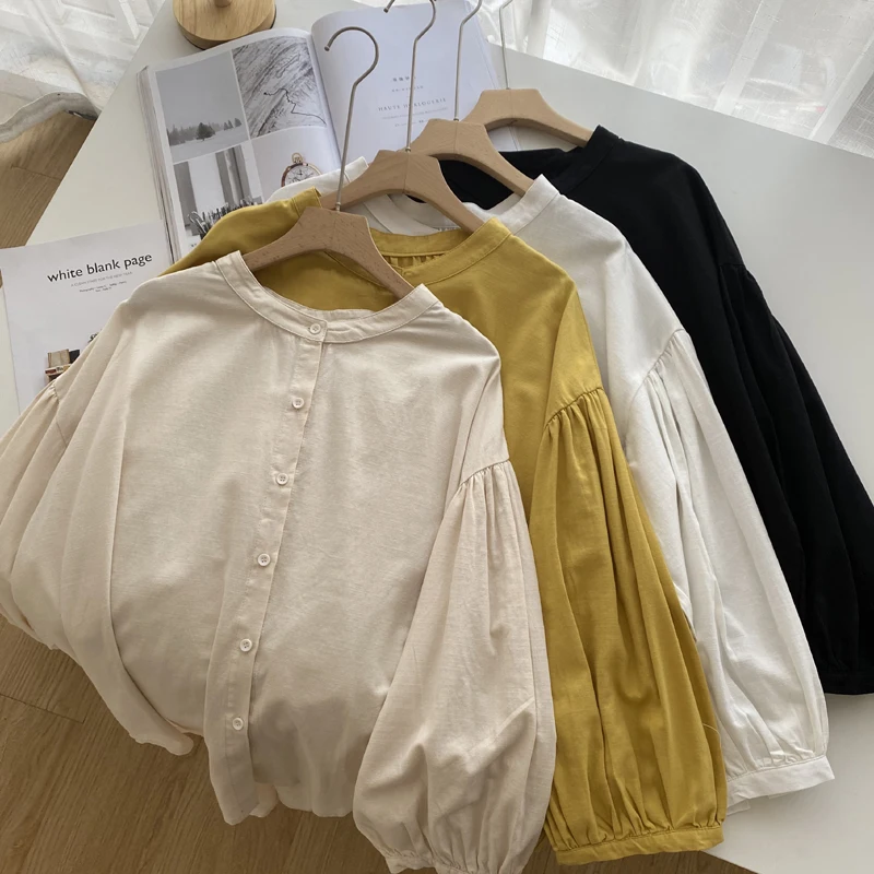 Удобные хлопковые рубашки с рукавами-фонариками и длинными рукавами женские