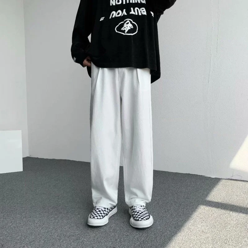 

Spring White Men's Fashion Casual Baggy Wide-leg Jeans Men Streetwear Loose Hip-hop Straight Denim Trousers Mens S-3XL