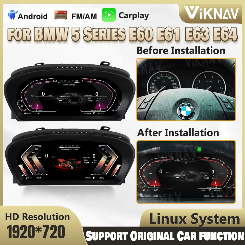 

Панель цифровая для приборной панели для BMW 5 серии E60 E61 E63 E64 2004-2009, кластер виртуального инструмента, спидометр для кабины с ЖК-дисплеем, мультимедиа