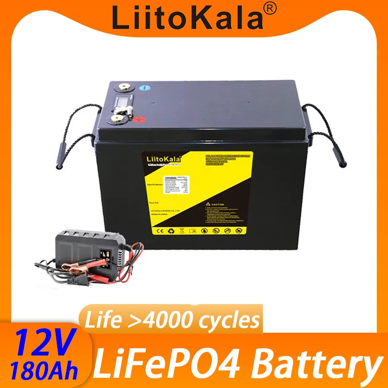 

LiitoKala 12V 180AH lifepo4 lithium battery 4s 12.8V 180Ah with voltage display for 1200w inverter boat golf cart UPS