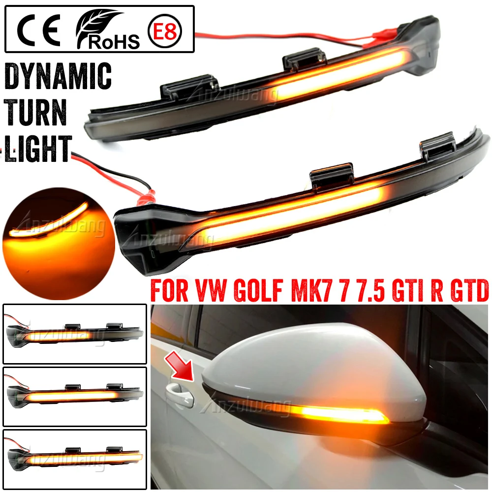 

2X For VW Golf 7 VII MK7.5 JETTA MK7 Touran Dynamic Turn Signal LED Side Wing Rearview Mirror Indicator Blinker Sequential Light