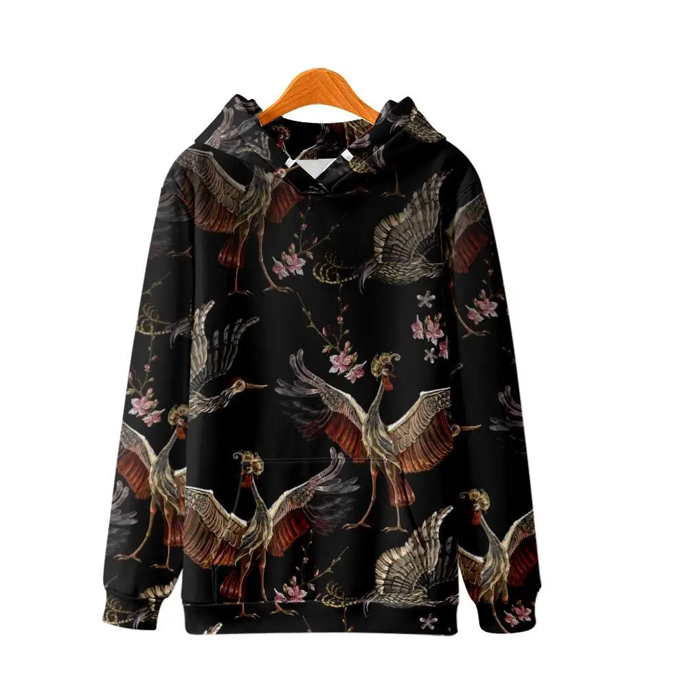 

Autumn Casual Couple Men Women Sweatshirt Cartoon Crane Floral Printed Long Sleeve Pullover Hoodies Harajuku Streetwear