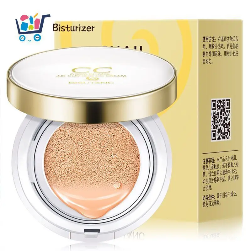 

Snail Serum Air Cushion CC Cream Moisturizing Light Concealer BB Cream Coverage Nourishing Skin Brighten Natural Lasting Makeup