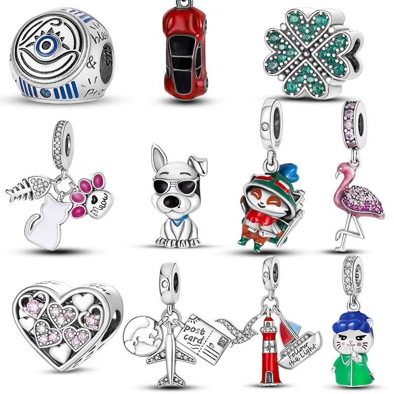 

Car Dangle Animal Cats Doggy Charms Fit Pandora Original Bracelet Sterling Silver 925 Beads for Diy Jewelry Women Making