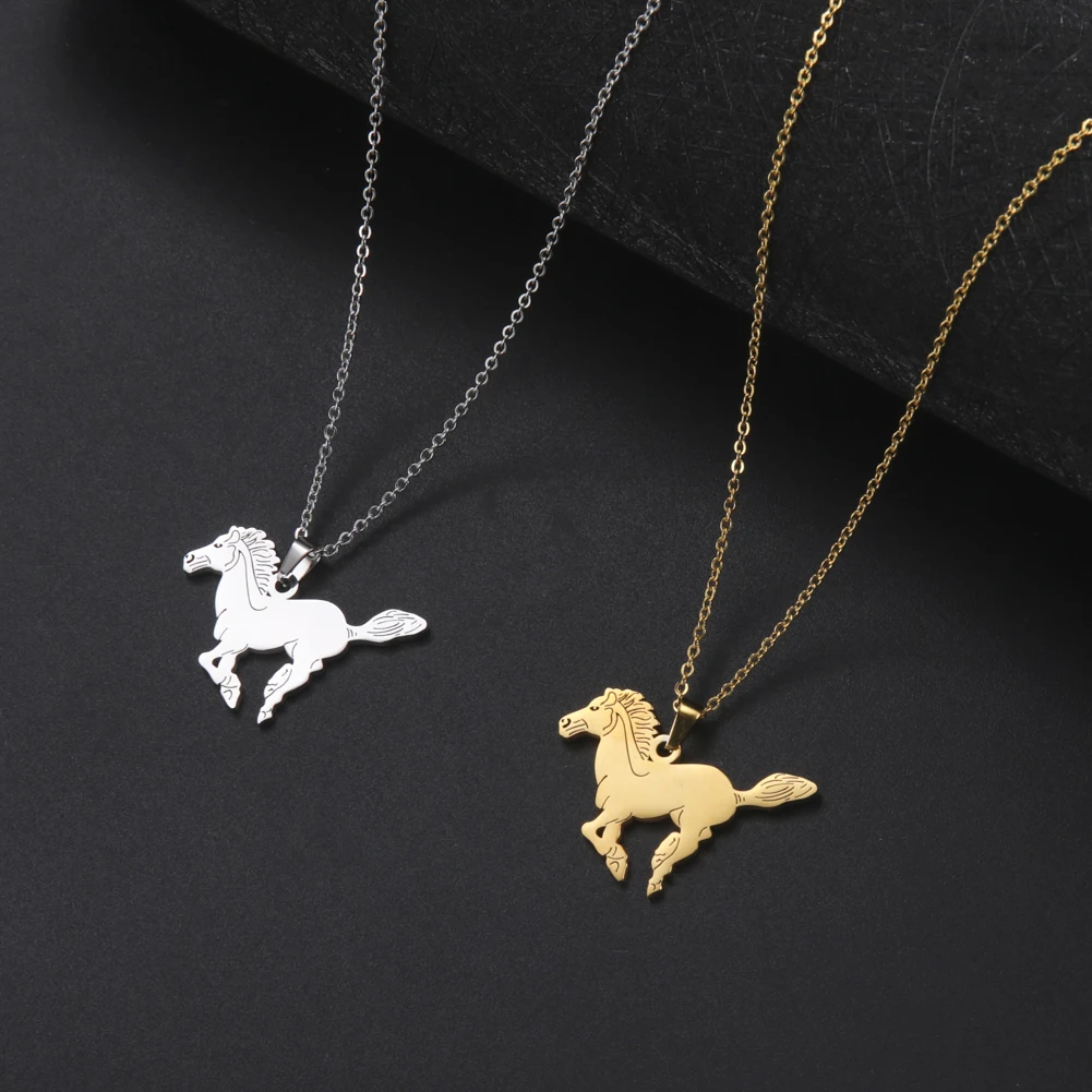 

Geometric Running Horse Pendant Necklace for Women Fashion Stainless Steel Choker Necklace Choker Jewelry Anniversary Gifts
