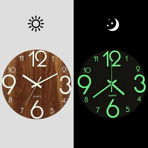 Светящиеся Настенные часы, деревянные бесшумные кухонные настенные часы, ночное освещение, для гостиной и улицы, для гостиной, кровати, 12 дюймов