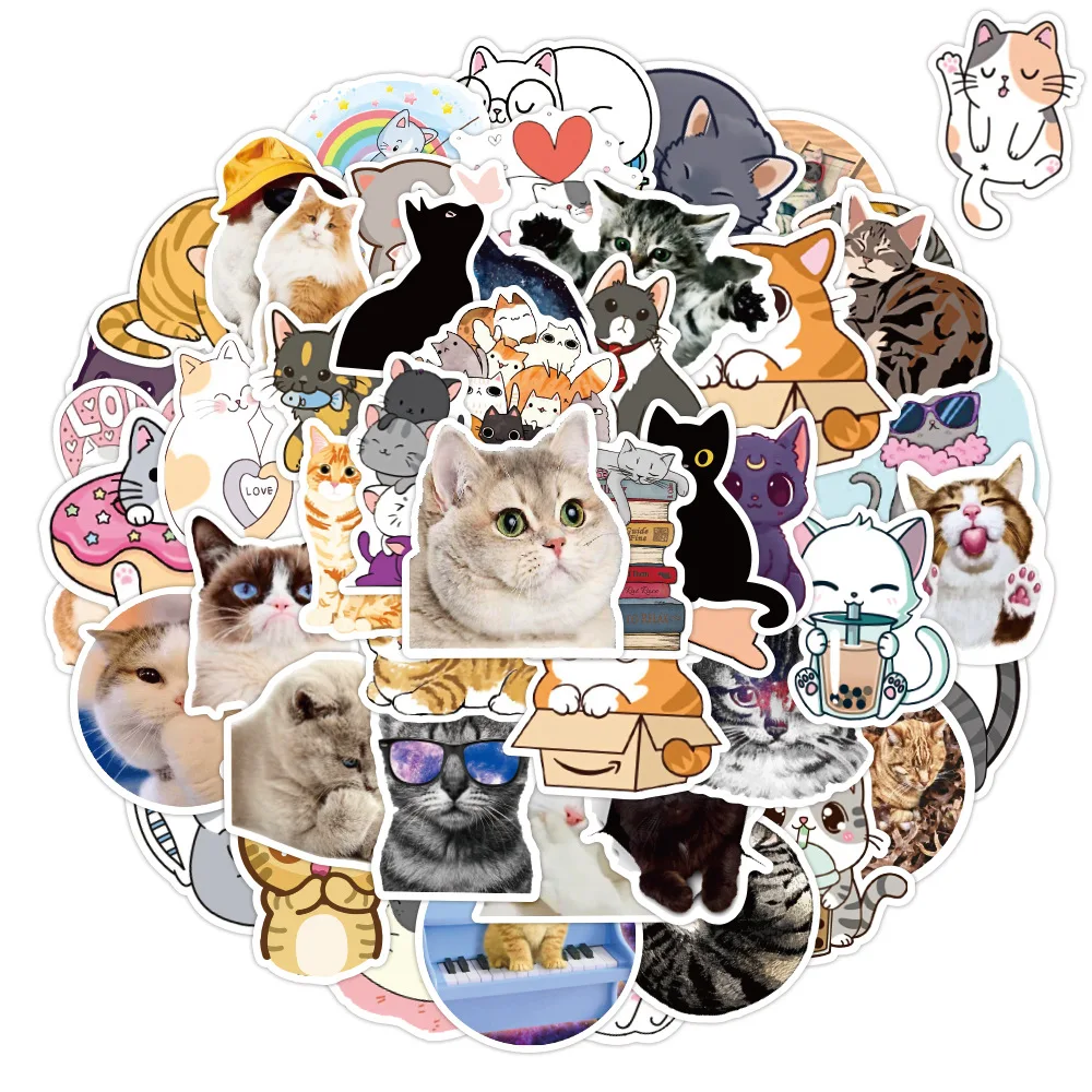 

50 pcs new cute cat cartoon graffiti stickers car motorcycle luggage water cup waterproof stickers wholesale