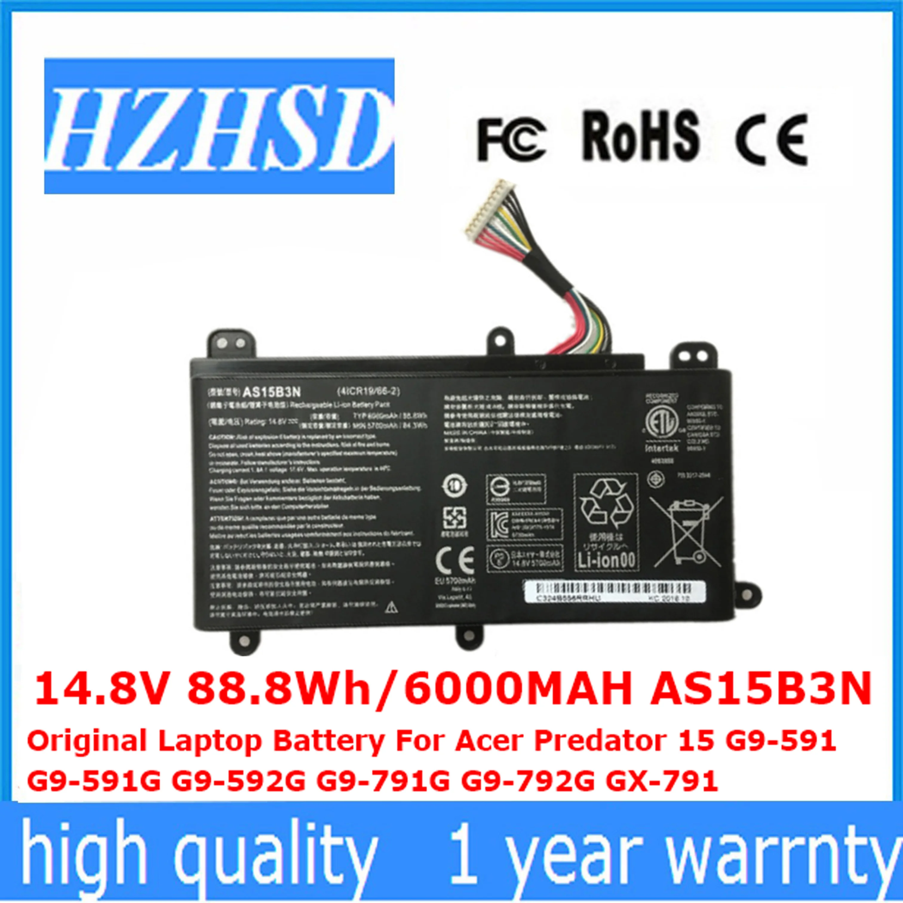 Оригинальный аккумулятор для ноутбука Acer Predator 15, 14,8 в, 6000 Вт/ч, мАч