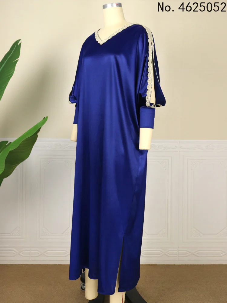 

Woman Party Evening Dress Long Luxury Sparkly Africa Gowns Elegant Lace V Neck Slit Sleeves Royal Blue Oversized Maxi Robes 2022