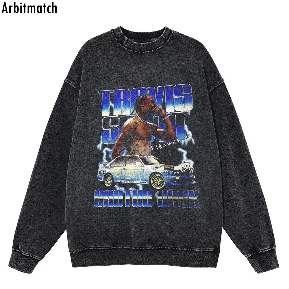 

Свитшот TIDESHEC мужской с принтом, хлопковый пуловер в винтажном стиле, Повседневная Уличная одежда свободного покроя в стиле хип-хоп, худи с принтом в стиле оверсайз
