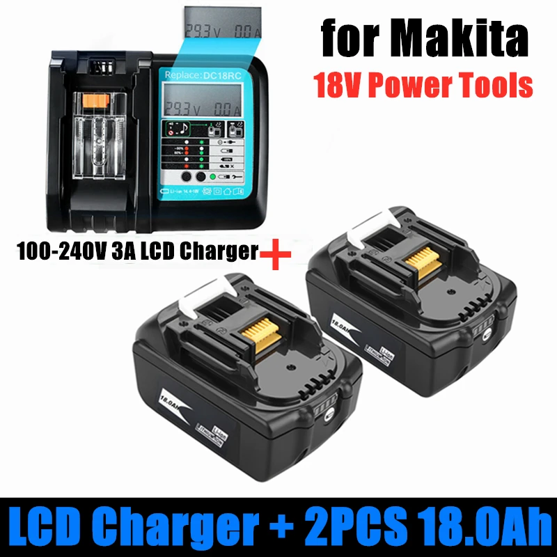 

С зарядным устройством BL1860 14,4-18 в, перезаряжаемая батарея 18 в, 18000 мАч, литий-ионная батарея для Makita 18 в, аккумулятор BL1840, BL1850, BL1830, BL1860B