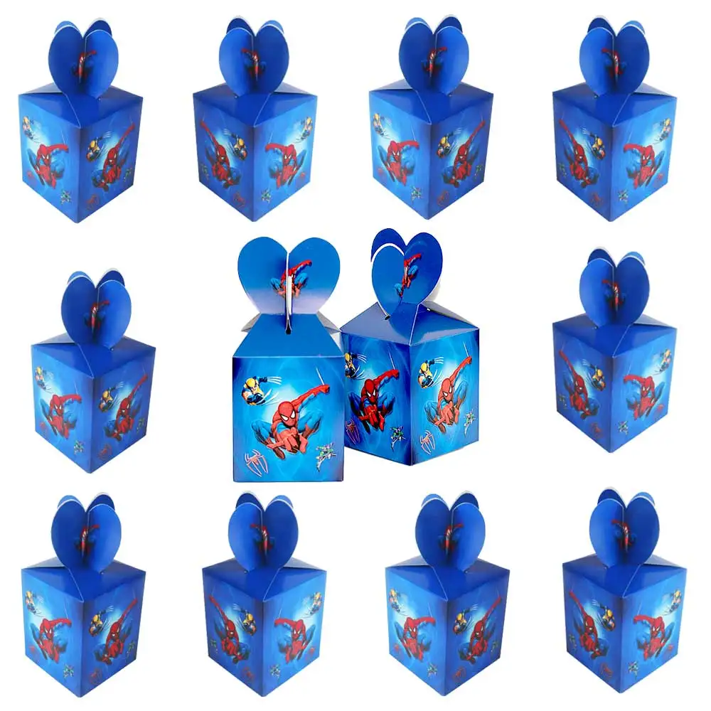 

12pcs Spiderman Candy Boxes Kids Birthday Party Cookies Boxes Children's Birthday Party Snack Boxes Disney Themed Party Supplies