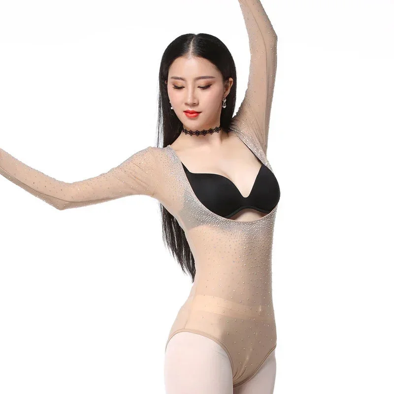 Женское цельное трико боди для танца живота с длинными рукавами