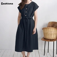 women short sleeve patchwork sashes dress 2022 summer new casual mid calf dress solid buttons up dresses oversized robe femme