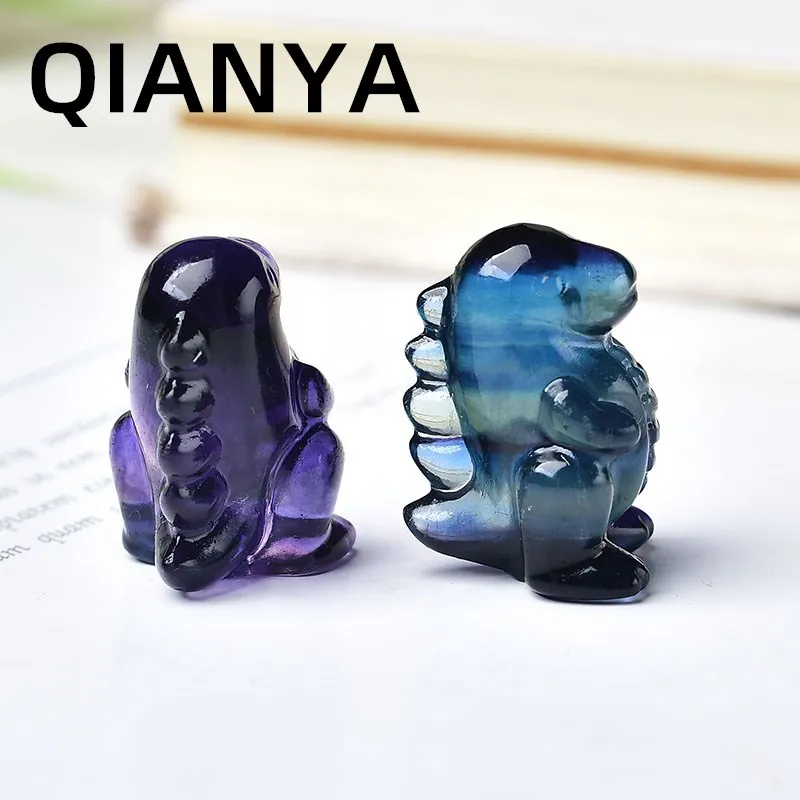 Natural Color Fluorite Gem Stone Mineral Crystal Carving Mini Dinosaur Cute Healing Reiki Home Decoration Craft Holiday Gift