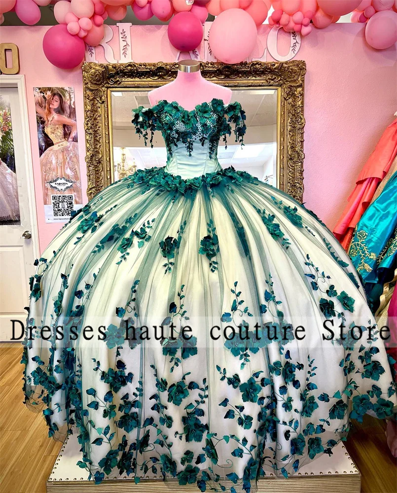 

Romantic 3D Flowers Princess Ball Gown Beaded Corset Sweet 16 Dress Vestidos De 15 Años Quinceanera Dresses 2022