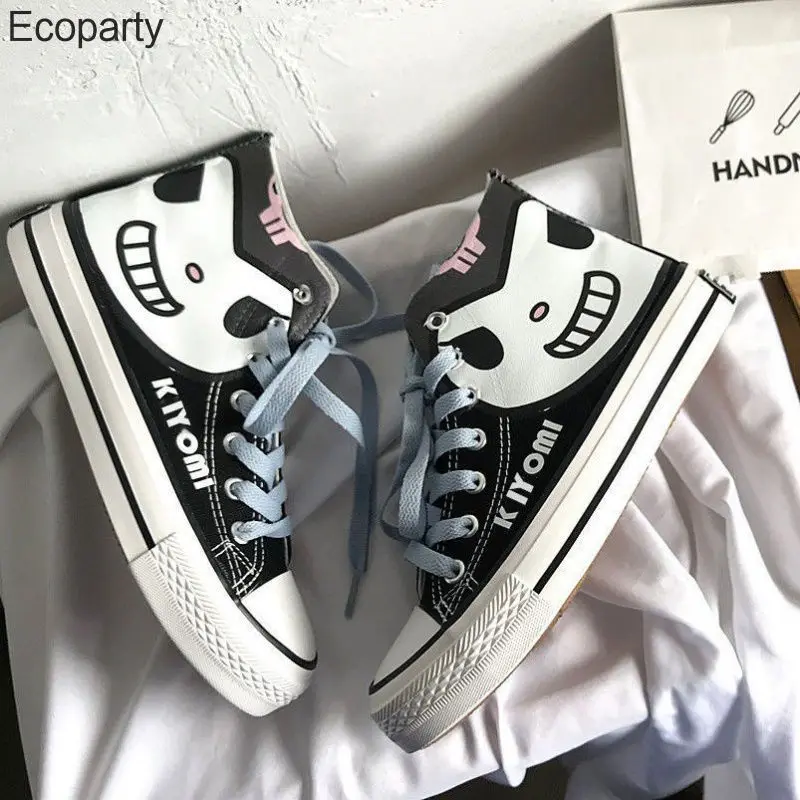 

New Kawaii Melody Pattern Canvas Shoes For Women Fashion Cartoon Doodle High Top Lace-Up Shoes Girls Leisure Sneakers