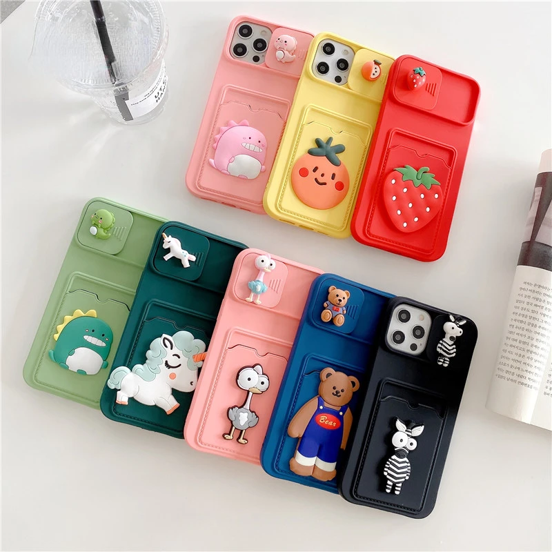 

Factory Direct Selling Cartoons Bear dinosaur Liquid Silicone Protection Card Case for iphone 13 12 11 Pro Max MiNi X XR XS 7 8