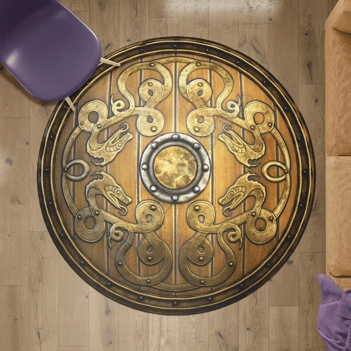 Old Wooden Viking Shield-Viking Round Carpe 3D Printed Rug Non-slip Mat Dining Room Living Room Soft Bedroom Carpet