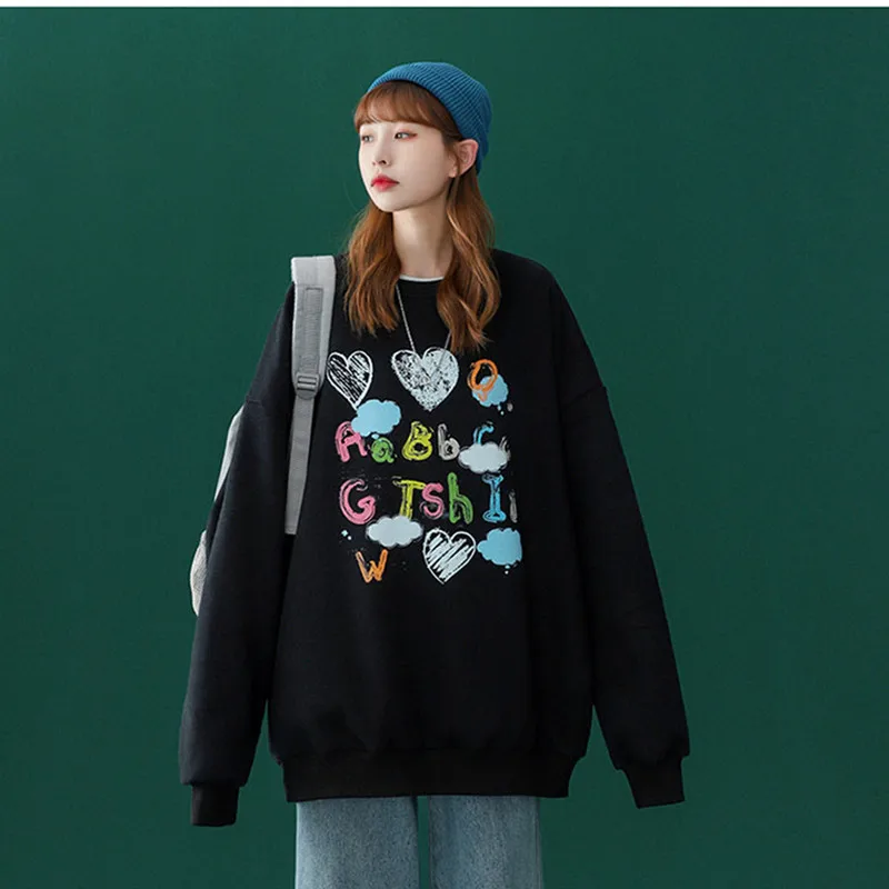 

ZITY Round Neck Thickened Pullover Sweatshirt Women Autumn Winter Korean Version Loose Lazy Wind Fleece Sweatshirt