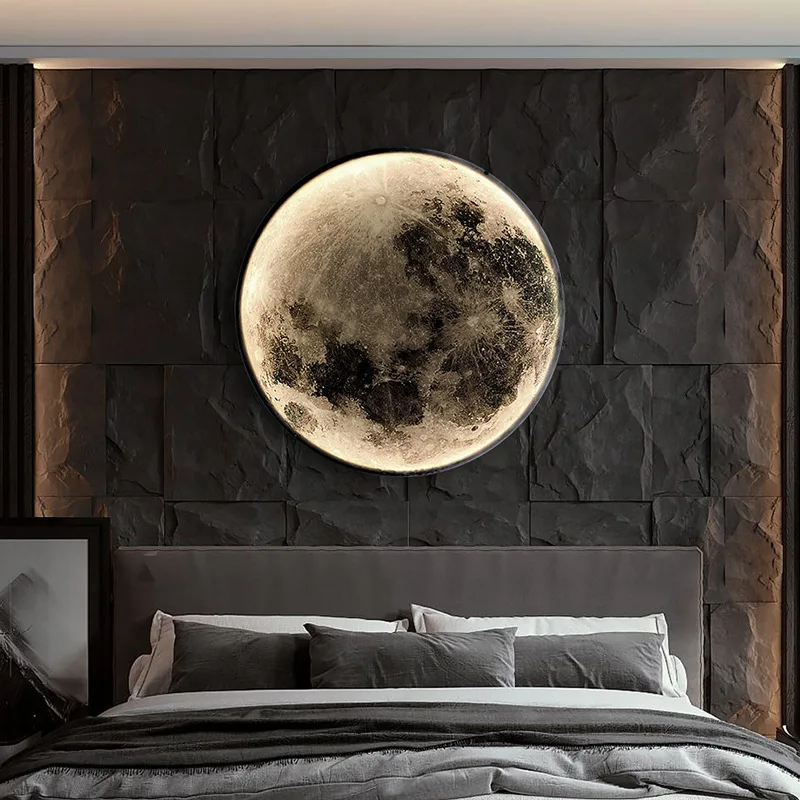 

Round Moon Ceiling Lamp Bedroom Bedside Lamp Modern Mural Lamp for Living Room Background Wall Decor Lamp Nordic Room Art Light