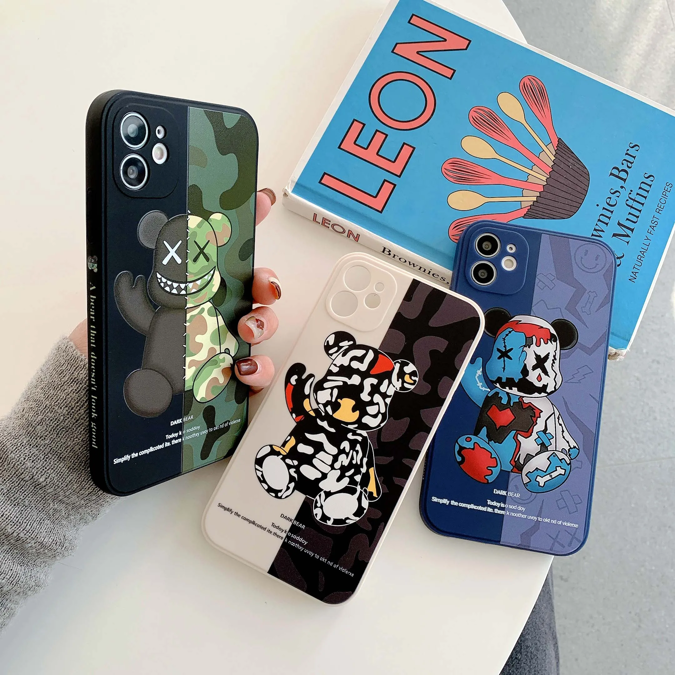 

New for iPhone 13 12 Pro Max Mini 11 Pro Max Cartoon Army Bear Phone Case for X XR Xs Max 6 6s 7 8 Plus Se 2020 Shockrpoof Cases
