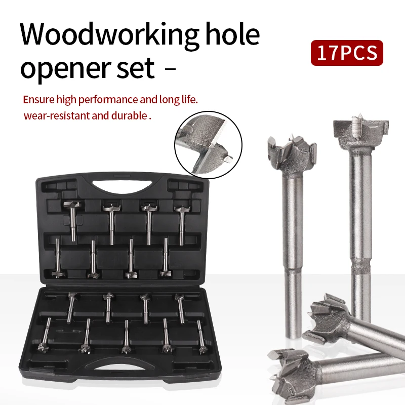 

17pcs 15mm-40mm Forstner Boring Drill Bit Set Woodworking Hole Hinge opener Self Centering Hole Saw Wood Cutter Tools Set