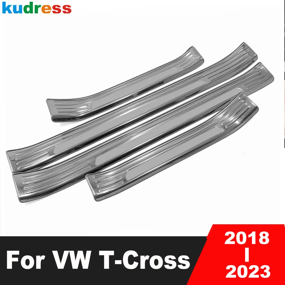 

Door Sill Scuff Plate Cover Trim For Volkswagen vw T-Cross Tcross 2018-2022 2023 Stainless Car Door Pedal Protector Guard Pad