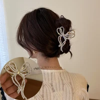 pearl hair claw set clip for women pearl bow hairpins metal hair accessories geometric hollow pincer barrette crystal clip big