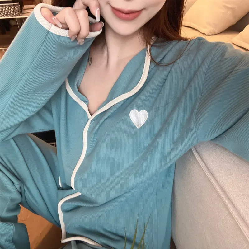 Женский пижамный комплект в японском стиле весна-осень 2023 кардиган с v-образным