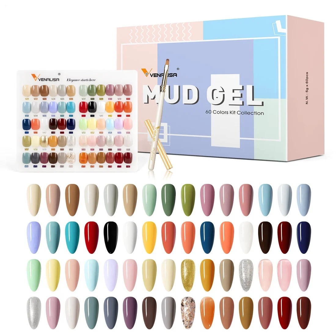 Filling cream glue color clay glue set 60 color matching color card brush painting UV nail gluenude nail polish