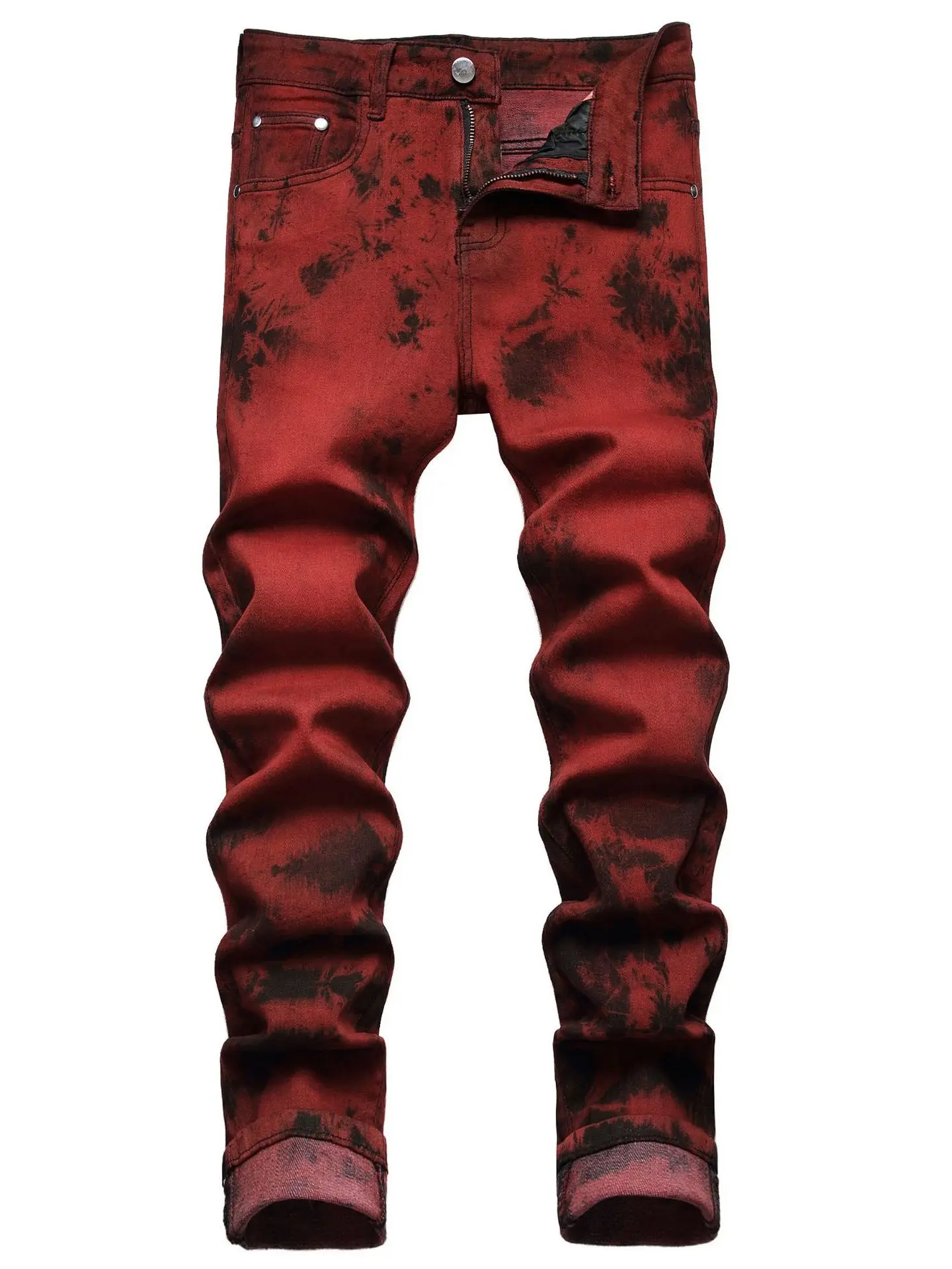 New Men's Jeans Leisure Fashion Sports Men's Jeans Leisure Straight Stretch Pants Zipper Four Seasons Red Slim Loose Pants Men