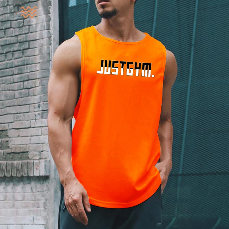 

New Men’s Gym Clothes Summer Sports Mesh Quick-dry Vest Running Fitness Printed Sleeveless T-shirts Handsome Streetwear