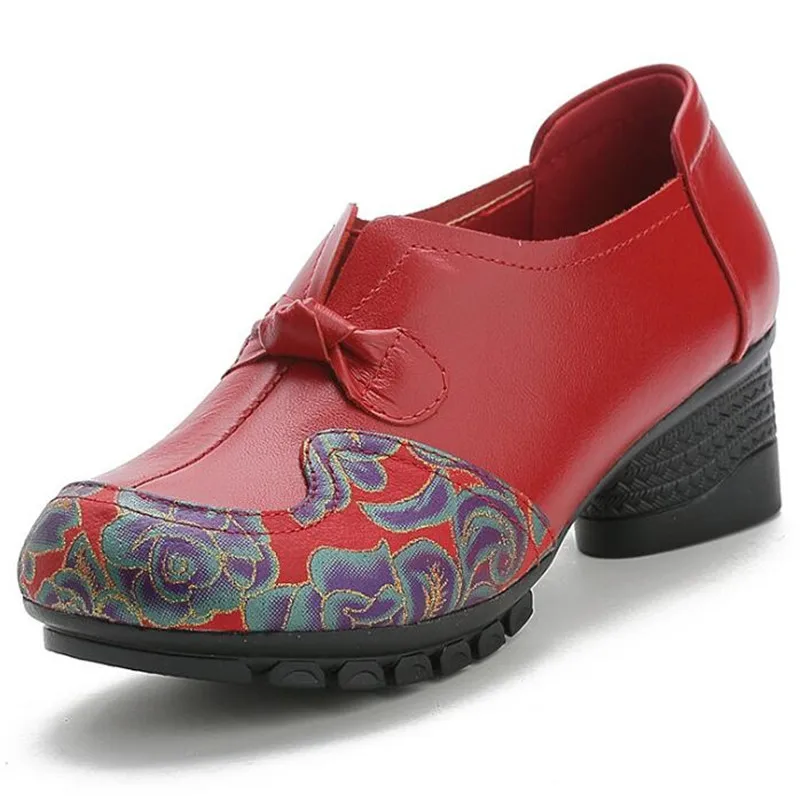 

Женские туфли на высоком каблуке, разноцветные туфли из натуральной воловьей кожи с принтом и круглым носком, удобная обувь для мам, 2022