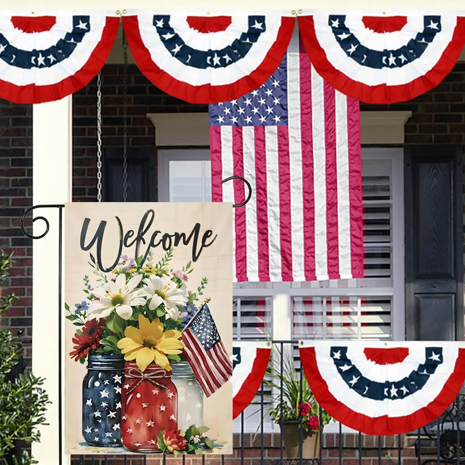 4 июля Мейсон Банка Цветы Садовый флаг 12x18 Патриотическое празднование