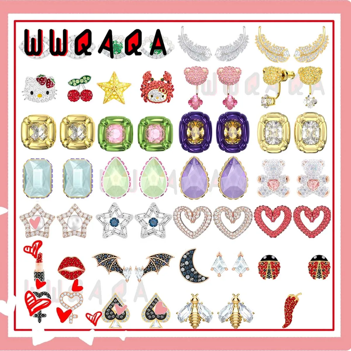 

Серьги-кольца SWA с австрийскими кристаллами женские, Изящные Ювелирные украшения с подвесками в виде красных сердечек и золотых перьев, с логотипом