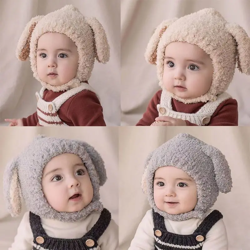 

Baby hat autumn and winter cute super cute baby warm ear protection hat lamb's wool knit pullover hat baby caps for boys