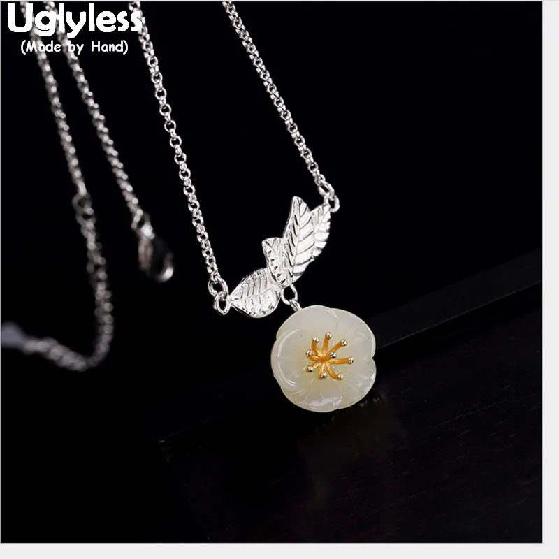 Uglyless 100% реальное искусственное серебро ручной работы подвески в форме листа с